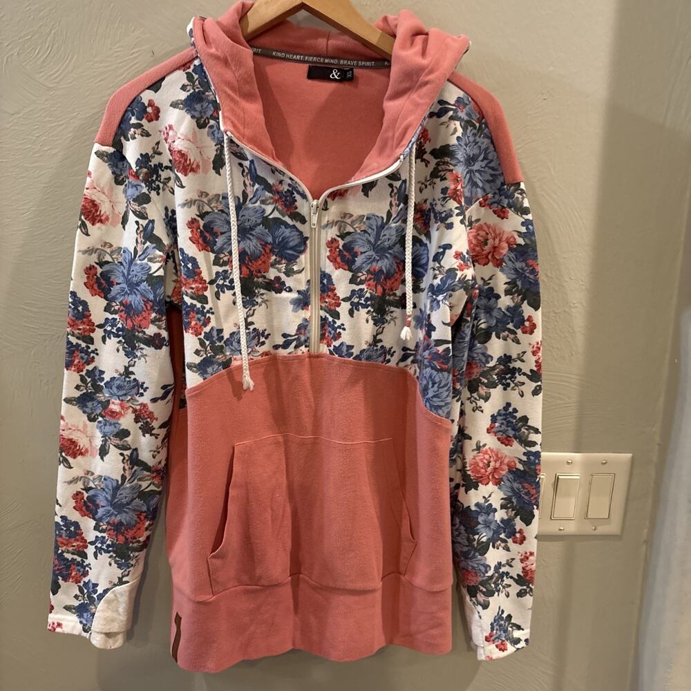 Ampersand Ave Fascinating Floral Singlehood Hoodie Knit Sweatshirt Extra Small - Picture 2 of 8